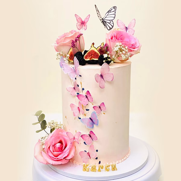 1-Tier Tall Butterfly Themed Cake