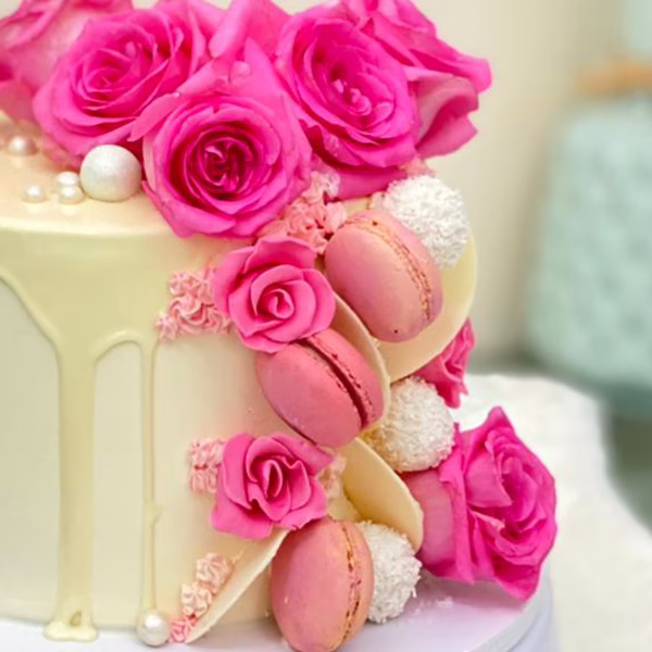 Alternative view of 1-Tier Flower Drip Cake