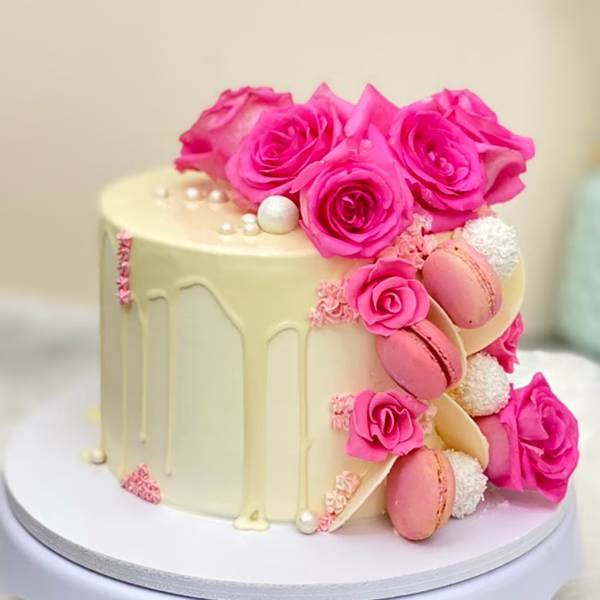 1-Tier Flower Drip Cake