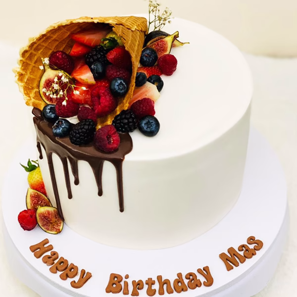 1-Tier Fresh Fruits Chocolate Drip Cake