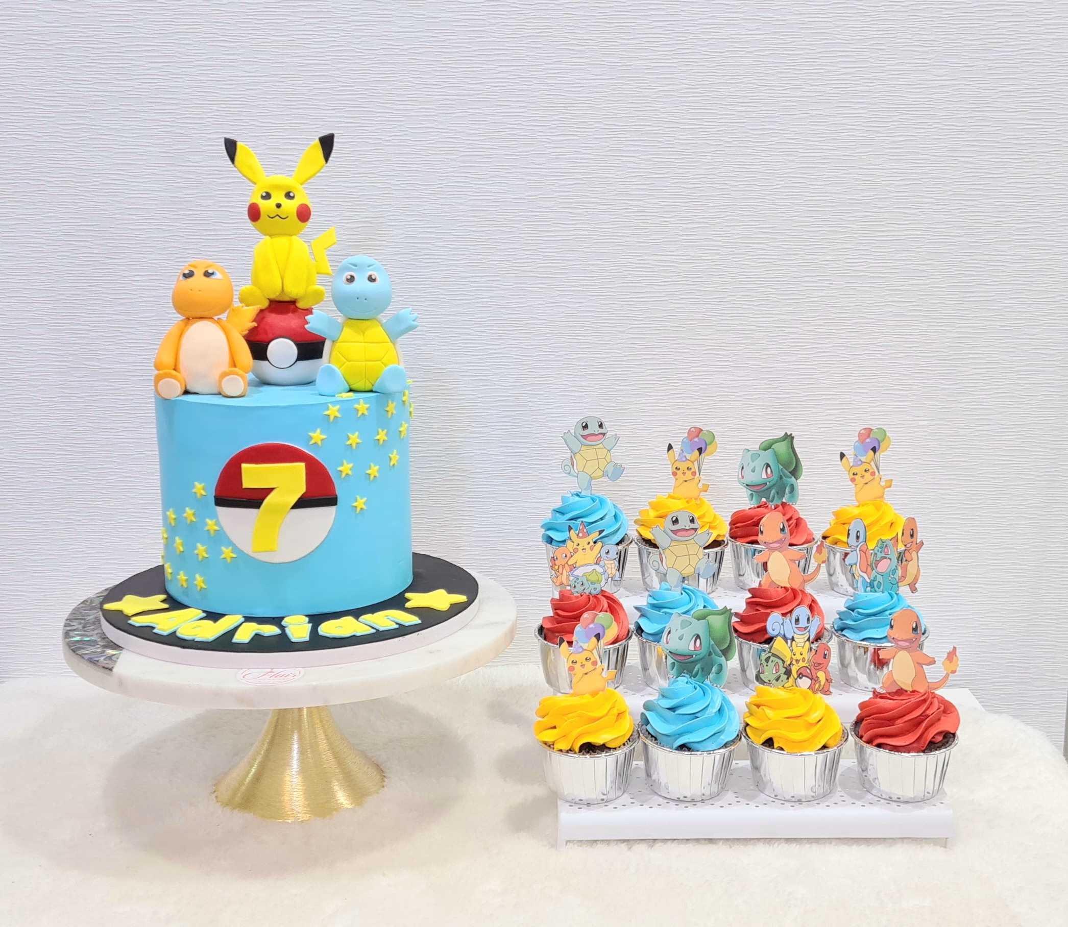 1-Tier Pokemon Cake + 12 Cupcakes