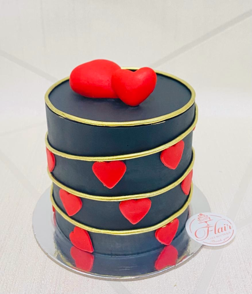 1-Tier Red Hearts Valentines Cake