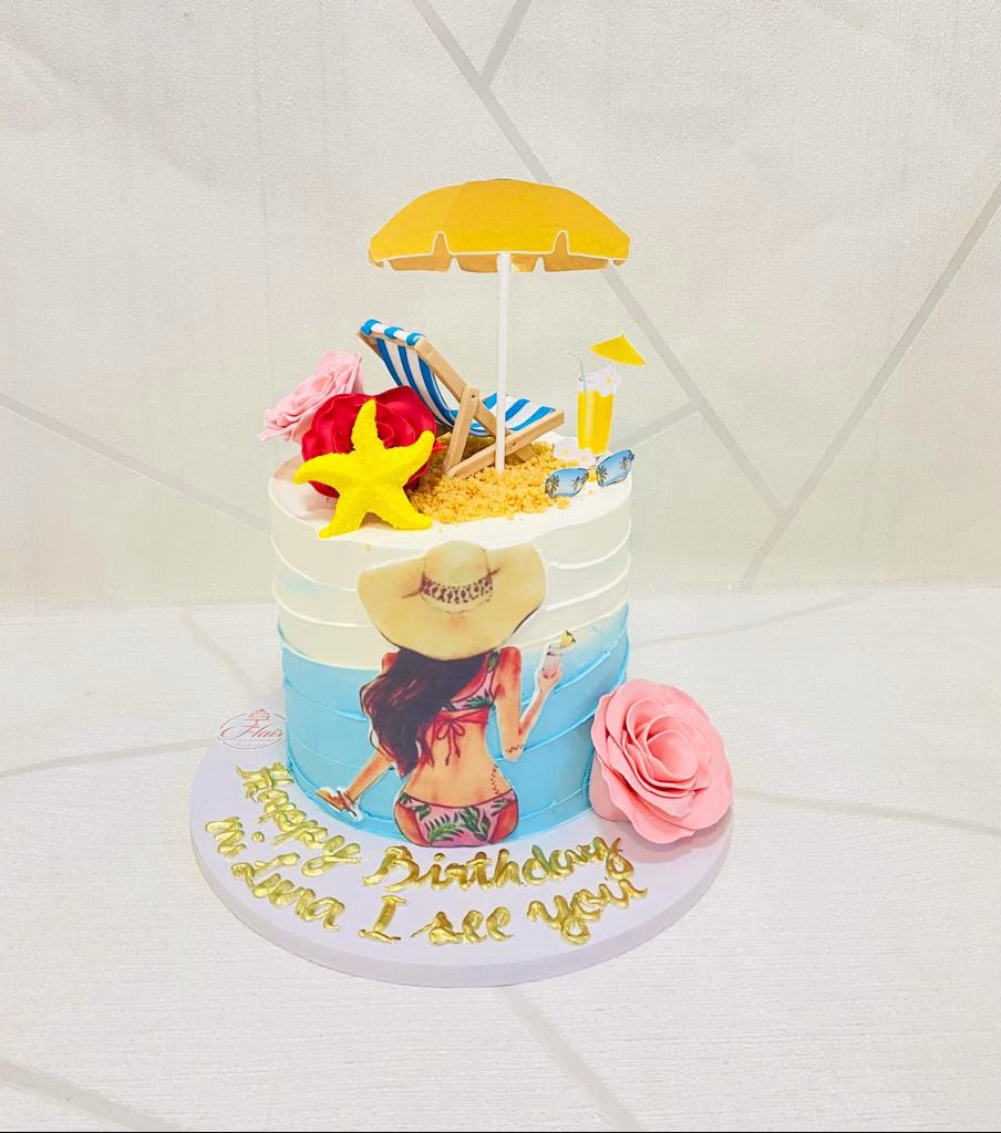 1-Tier Lady Cake On The Beach Cake