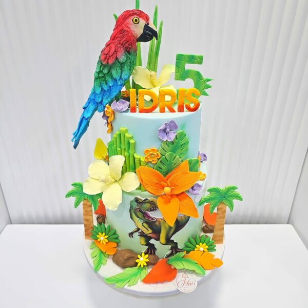 2-Tier Parrot and Dinosaur Cake