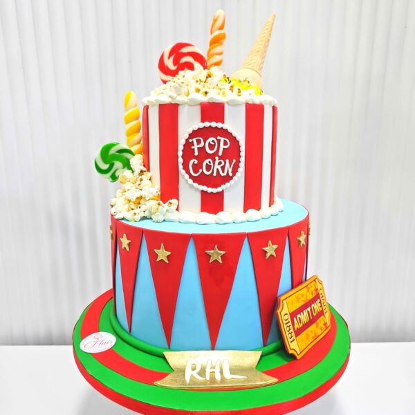 2-Tier Popcorn At The Carnival Cake