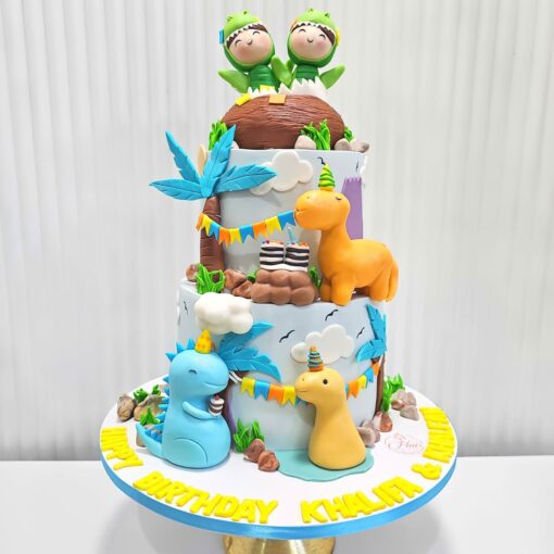 2-Tier Cute Dinosaur Cake