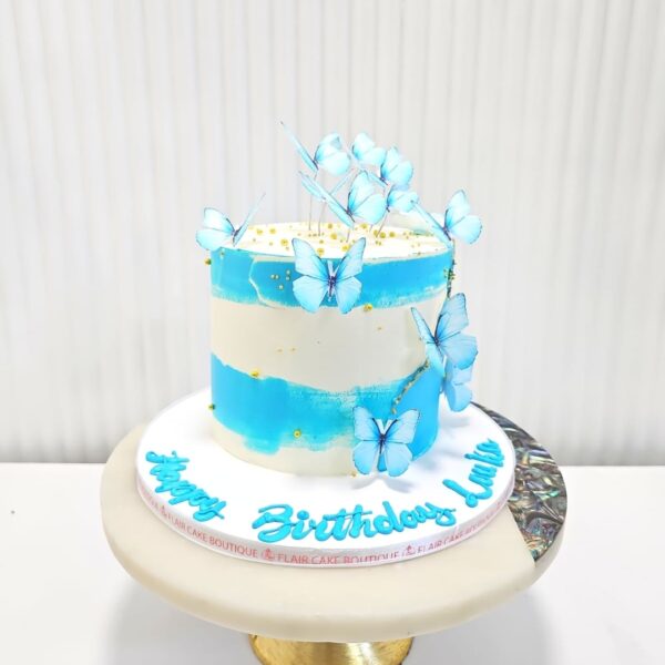 1-Tier Blue Butterfly Cake